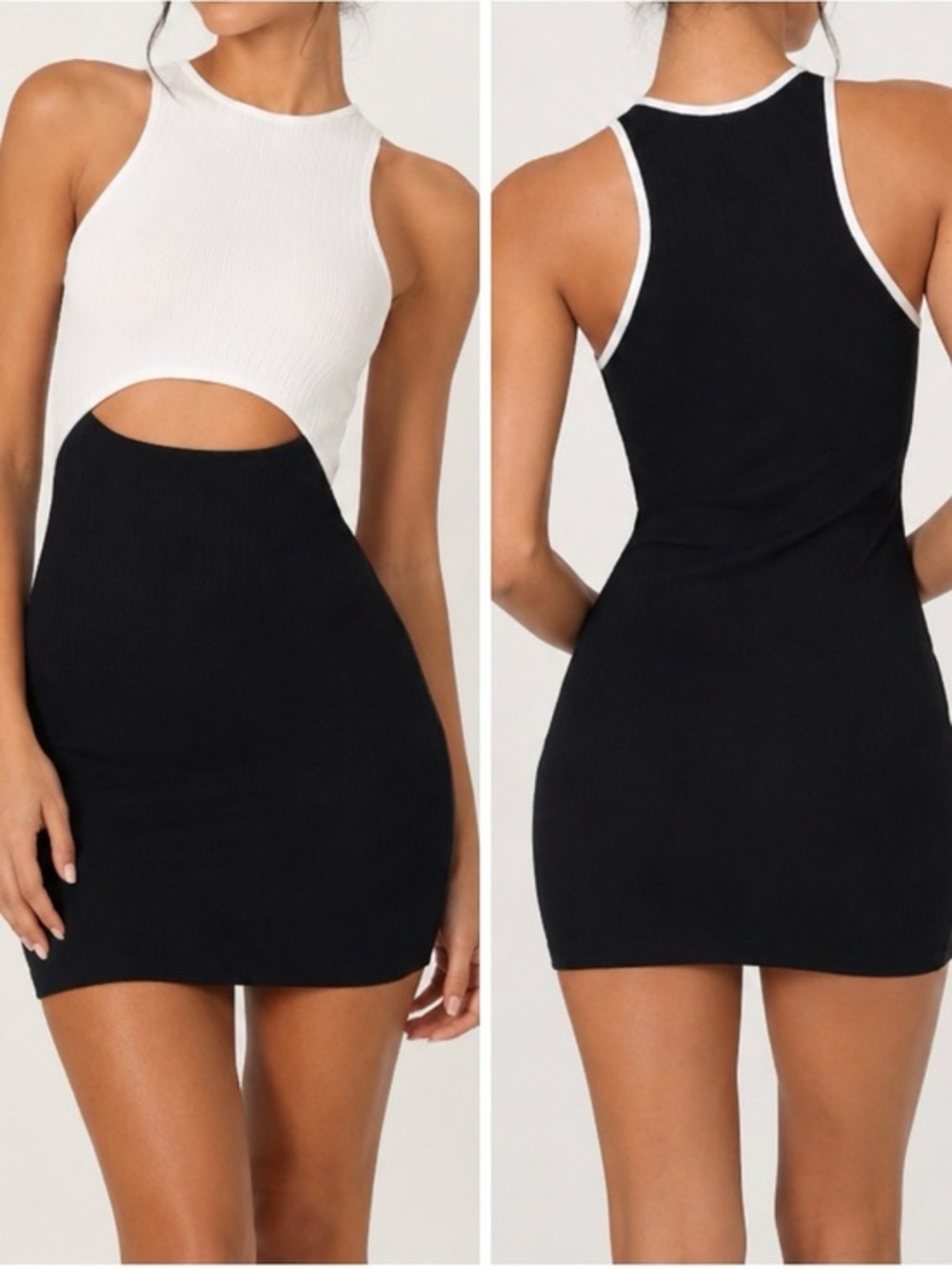Solid & Striped Cassandra Cutout Black White Ribbed Bodycon Stretch Mini Dress